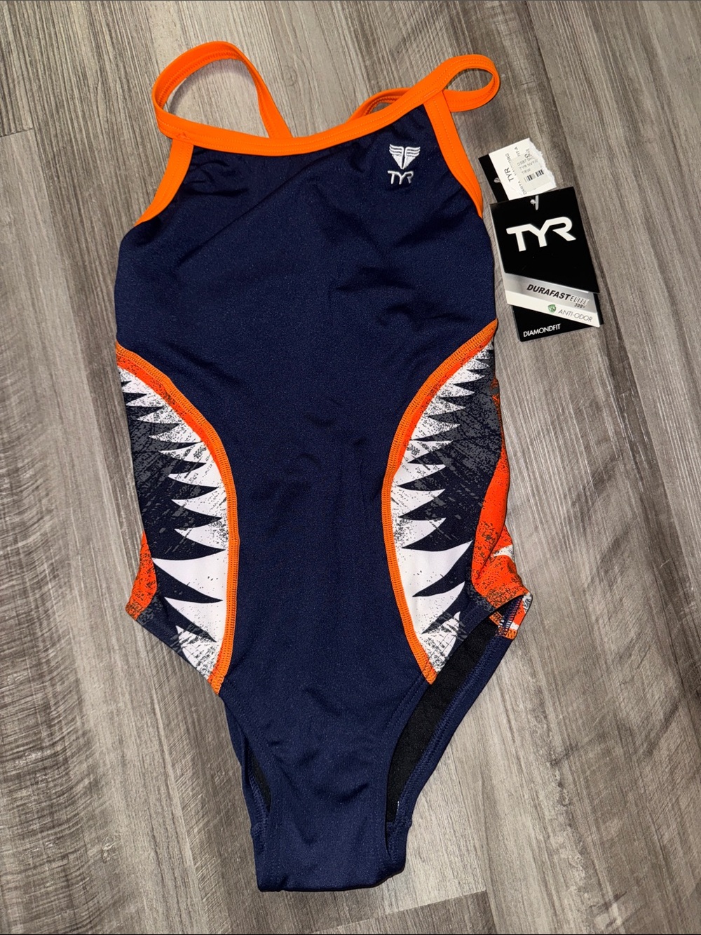 NEW TYR one piece, swimsuit girls XL navy orange team competition